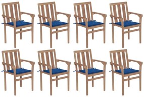 3073443 vidaXL Καρέκλες Κήπου Στοιβαζόμενες 8 τεμ. Μασίφ Ξύλο Teak &amp; Μαξιλάρια Μπλε, 1 Τεμάχιο