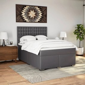 vidaXL Κρεβάτι Boxspring με Στρώμα Γκρι 140x190εκ. από Συνθετικό Δέρμα
