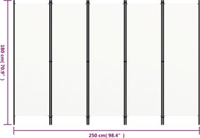 vidaXL Διαχωριστικό Δωματίου με 5 Πάνελ Λευκό 250 x 180 εκ.