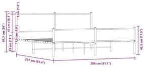 Σκελετός Κρεβ. Χωρίς Στρώμα Καπνιστή Δρυς 200x200 εκ. Μεταλλικό - Καφέ