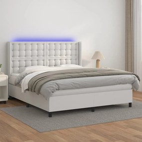 vidaXL Κρεβάτι Boxspring με Στρώμα &amp; LED Λευκό 160x200 εκ. Συνθ. Δέρμα