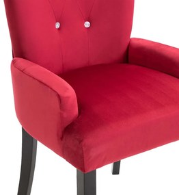 Καρέκλες Τραπεζαρίας με Μπράτσα 2 τεμ. Κόκκινες Βελούδινες - Κόκκινο