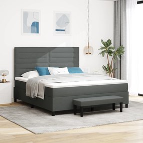 vidaXL Κρεβάτι Box Spring με Στρώμα & Πάγκο Σκούρο Γκρι 180x200 εκ. Υφάσματος