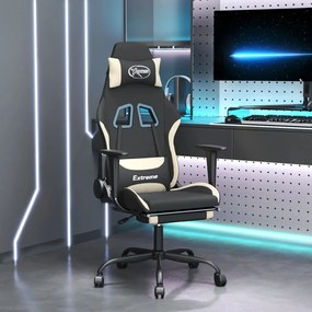 Καρέκλα Gaming Μαύρο και κρεμ Ύφασμα με Υποπόδιο