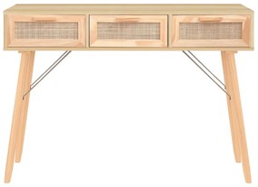 vidaXL Τραπέζι Κονσόλα Καφέ 105x30x75 εκ. Μασίφ Πεύκο &amp; Φυσικό Ρατάν