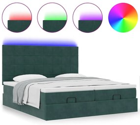 vidaXL Οθωμανικό κρεβάτι με στρώματα&LEDs Dark Green 180x200cm Velvet