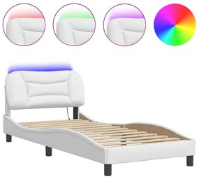 vidaXL Πλαίσιο Κρεβατιού με LED Λευκό 90x190 εκ. Συνθετικό Δέρμα