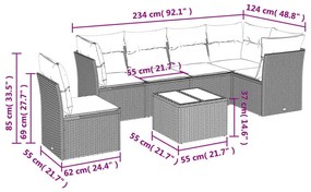 Καναπές Σετ 7 Τεμαχίων Μαύρο Συνθετικό Ρατάν με Μαξιλάρια - Μαύρο