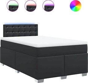 vidaXL Κρεβάτι Boxspring με Στρώμα Μαύρο 120 x 200 εκ. Συνθετικό Δέρμα
