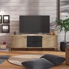Έπιπλο τηλεόρασης Mayenne 157 3K2F2V Artisan Oak - Μαύρο Ματ 157x40x55 εκ. 157x40x55 εκ.