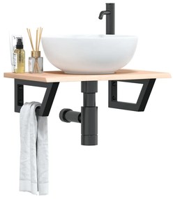 Ράφι Νιπτήρα Τοίχου από Ατσάλι / Μασίφ Ξύλο Δρυός