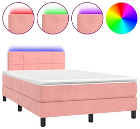 vidaXL Κρεβάτι Boxspring με Στρώμα &amp; LED Ροζ 120x200 εκ. Βελούδινο