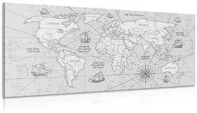 Εικόνα παγκόσμιου χάρτη με βάρκες σε ασπρόμαυρο - 100x50
