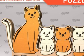 Σετ των 3 Intra απο ξύλο plywood 3mm-4mm πάχος Cat Family Puzzle Δίασταση 6x6 cm INTRAFABR-99619152