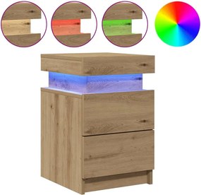 vidaXL Κομοδίνο με LED Αρτισιανή Δρυς 35x39x55 εκ. Επεξ. Ξύλο