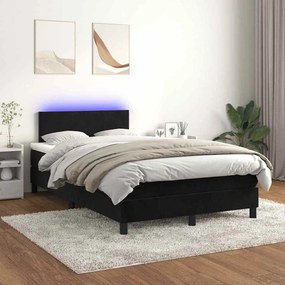 vidaXL Κρεβάτι Boxspring με Στρώμα &amp; LED Μαύρο 120x190 εκ. Βελούδινο