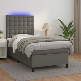 ΚΡΕΒΑΤΙ BOXSPRING ΜΕ ΣΤΡΩΜΑ &amp; LED ΓΚΡΙ 80X200 ΕΚ. ΣΥΝΘ. ΔΕΡΜΑ 3135913