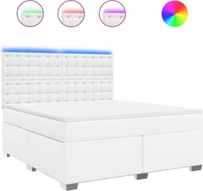 vidaXL Κρεβάτι Boxspring με Στρώμα Λευκό 180x200 εκ. Συνθετικό Δέρμα