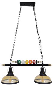 GloboStar® BILLIARD 00972 Vintage Industrial Κρεμαστό Φωτιστικό Οροφής Δίφωτο 2 x E27 Mαύρο Μεταλλικό Μ71 x Π25 x Υ30cm