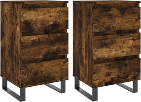 vidaXL Κομοδίνα 2 τεμ. Καπνιστή Δρυς 40 x 35 x 69 εκ. Επεξεργ. Ξύλο