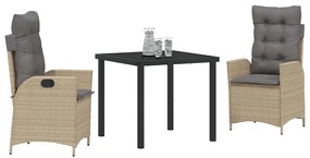 vidaXL Σέτ φαγητού για κήπο 3 pcs Μπεζ συνθετικό ρατάν