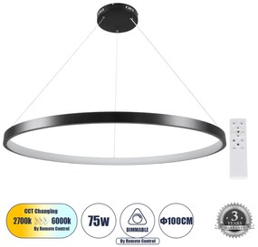 NEMESIS 61164 Κρεμαστό Φωτιστικό Δαχτυλίδι-Κύκλος LED CCT 75W 8743lm 360° AC 220-240V -