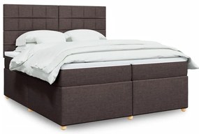 vidaXL Κρεβάτι Boxspring με Στρώμα Σκούρο Καφέ 200x200 εκ. Υφασμάτινο