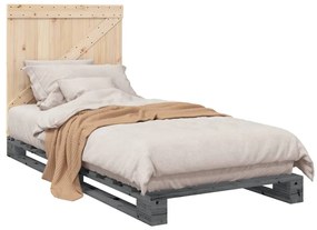 vidaXL Πλαίσιο Κρεβατιού με Κεφαλάρι Γκρι 90x200 εκ. Μασίφ Ξύλο Πεύκου