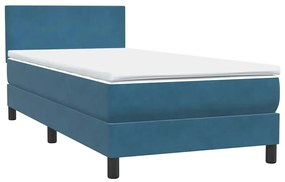 Box Spring κρεβάτι με στρώμα σκούρο μπλε 90x210 εκ. Βελούδινο - Μπλε