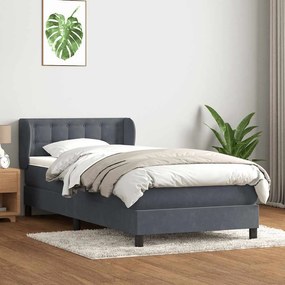 Κρεβάτι Boxspring με Στρώμα Σκούρο Γκρι 80x220 εκ. Βελούδινο