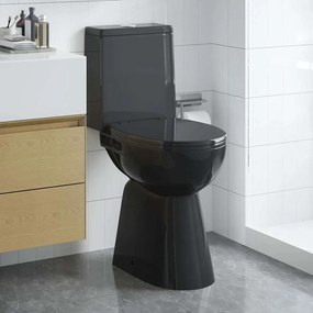 vidaXL Λεκάνη χωρίς χείλος, 7 εκ. επιπλέον ύψος, με αργό κλείσιμο Μαύρη Κεραμική