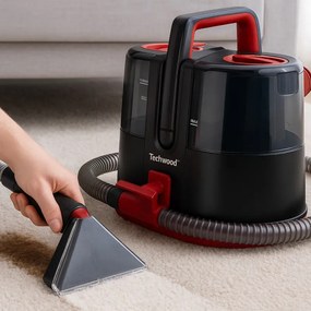 Ηλεκτρική σκούπα για χαλιά και ταπετσαρίες Techwood TAN-6055, 600W, δεξαμενή καθαρού και απορριπτόμενου νερού, Μαύρο/κόκκινο