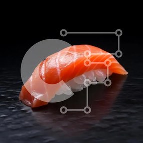 Intra Συλλεκτικό Ξύλινο Παζλ Plywood  4mm - Σούσι Salmon Nigiri σε σκούρο φόντο Σε Ξύλινο Κουτί - Διαστάσεις: 10x10 cm – 25 κομμάτια