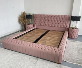 Κρεβάτι Plumy με Αποθηκευτικό Χώρο & 2 Κομοδίνα ροζ - 180x200