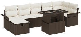 vidaXL σετ καναπέ κήπου 8 τεμαχίων με μαξιλάρια καφέ πολυ ρατάν