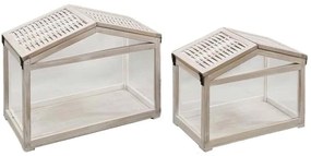 Φανάρια Sikinos (Σετ 2Τμχ) 032014 46x26x34cm Washed White Wood, Glass