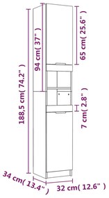 Ντουλάπι Μπάνιου Μαύρο 32 x 34 x 188,5 εκ. Επεξεργασμένο Ξύλο - Μαύρο