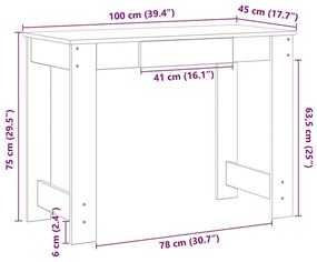 Γραφείο Καφέ Δρυς 100x45x75 εκ. από Επεξεργασμένο Ξύλο - Καφέ