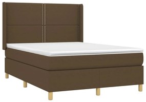 vidaXL Κρεβάτι Boxspring με Στρώμα &amp; LED Σκ.Καφέ 140x200 εκ Υφασμάτινο