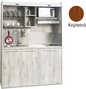 Πολυκουζίνα mini kitchen 160cm απόχρωση κερασιάς για ξενώνες, γραφεία &amp; φοιτητικά studio