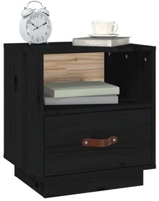 vidaXL Κομοδίνο Μαύρο 40x34x45 εκ. από Μασίφ Ξύλο Πεύκου