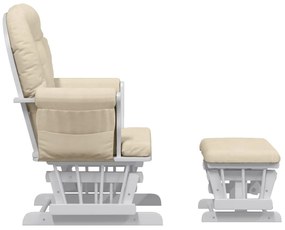 vidaXL Πολυθρόνα Κουνιστή Λευκή Κρεμ Υφασμάτινη με Σκαμπό