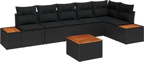 vidaXL Σετ Καναπέ Κήπου με μαξιλάρι 6 pcs Μαύρο Πολυρατάν