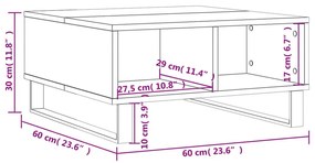 Τραπεζάκι Σαλονιού Καφέ Δρυς 60x60x30 εκ. Επεξεργασμένο Ξύλο - Καφέ