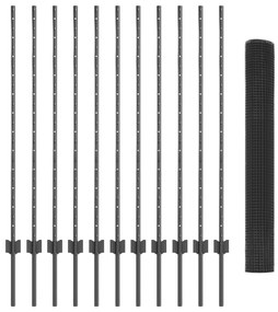 vidaXL Συρματόχαλυβας  με 22 U Πόλους Γκρι 1.2x25 μ Ατσάλι