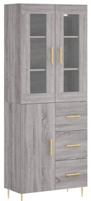vidaXL Ντουλάπι Γκρι Sonoma 69,5 x 34 x 180 εκ. Επεξεργασμένο Ξύλο