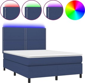 vidaXL Κρεβάτι Boxspring με Στρώμα &amp; LED Μπλε 140x200 εκ. Υφασμάτινο