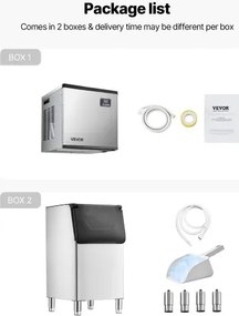 VEVOR Commercial Ice Maker 400LBS/24H with 300LBS Storage Bin Auto Self-Cleaning