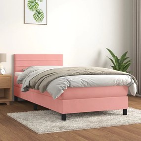 Κρεβάτι Boxspring με Στρώμα Ροζ 90x190 εκ. Βελούδινο