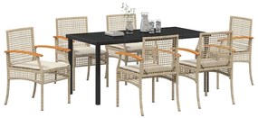 vidaXL Σέτ φαγητού για κήπο 7 pcs Μπεζ συνθετικό ρατάν